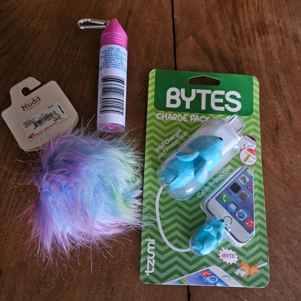 Wall Charger Cover, Fuzzy Mudd Keychain & 3.5mm Audio Cable Bundle Set